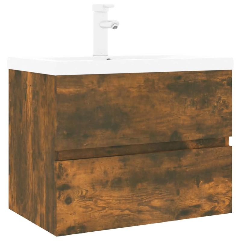 Meuble lavabo 60 x 38,5 x 45 cm avec bassin intégré - Chêne fumé - Bois d'ingénierie - Réf. 02_0006873_0