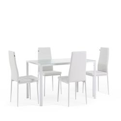 RATTATAN Ensemble de salle à manger avec 4 chaises et table rectangulaire, style moderne, plateau en verre trempé, chaises en similicuir – Ettore+_0