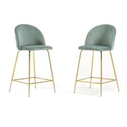 RATTATAN Lot de 2 tabourets de bar en velours avec pieds en métal,h.65cm,pour bar,restaurant et cuisine,design élégant–Sara XL–Vert jade/Or - m_0