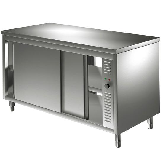 Table inox armoire basse chauffante traversante avec portes coulissantes, 1100x700 mm - STEPS70110 - Virtus_0