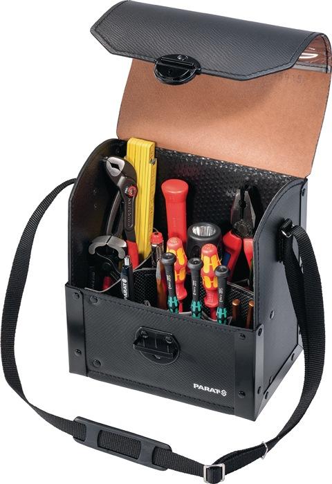 Trousse à outils en cuir de vachette PARAT - 8L - L220xP140xH250mm avec renforts aluminium et 17 compartiments_0