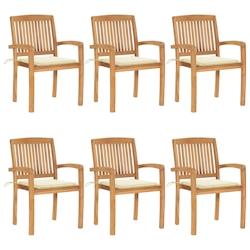 VidaXL Chaises De Jardin Empilables Avec Coussins Lot De 6 Teck Solide - beige 3073227_0
