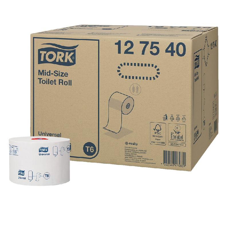 27 ROULEAUX PAPIER TOILETTE TORK UNIVERSAL MID-SIZE T6 2 ÉPAISSEURS