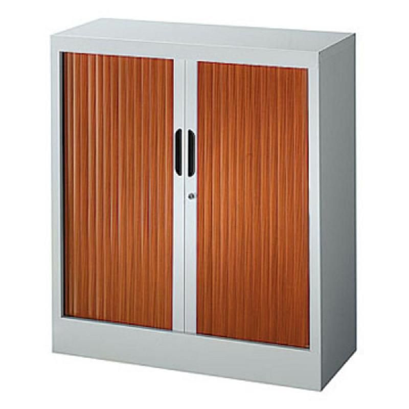 ARMOIRE MÉTAL CLASSTOUT CLASSIQUE - A RIDEAUX - L. 90 X H. 100 CM - CORPS GRIS  - RIDEAUX POIRIER
