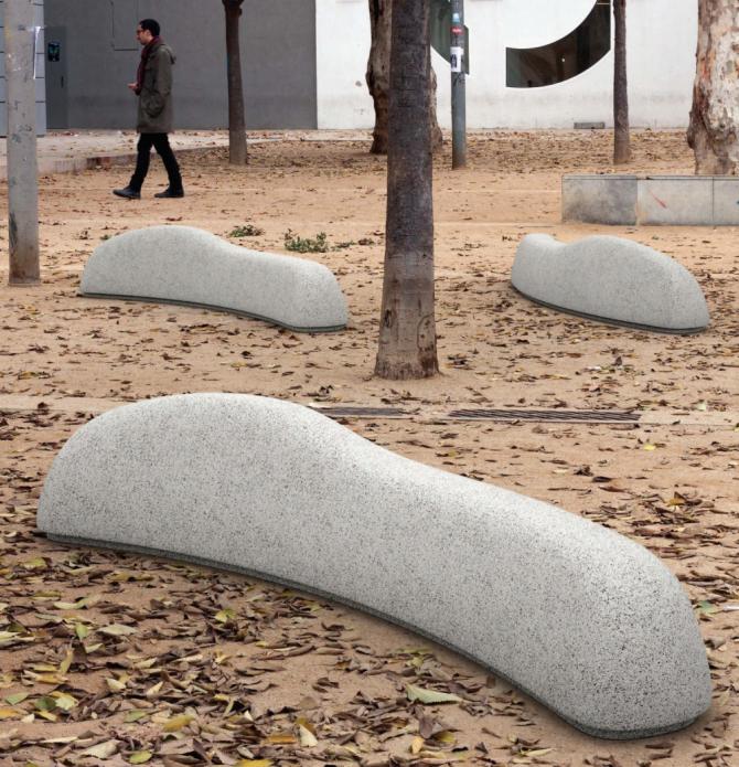 Banc en béton Pausa - Banc organique pour jardin et parc - Blanc / Gris / Ocre_0