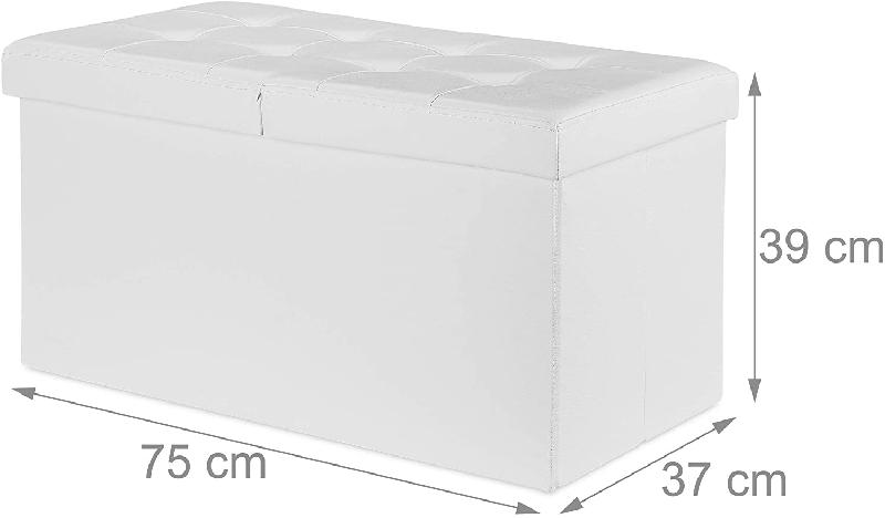 Banquette avec espace de rangement - Couvercle rabattable - Cuir artificiel blanc 75 cm - Charge 300 kg_0