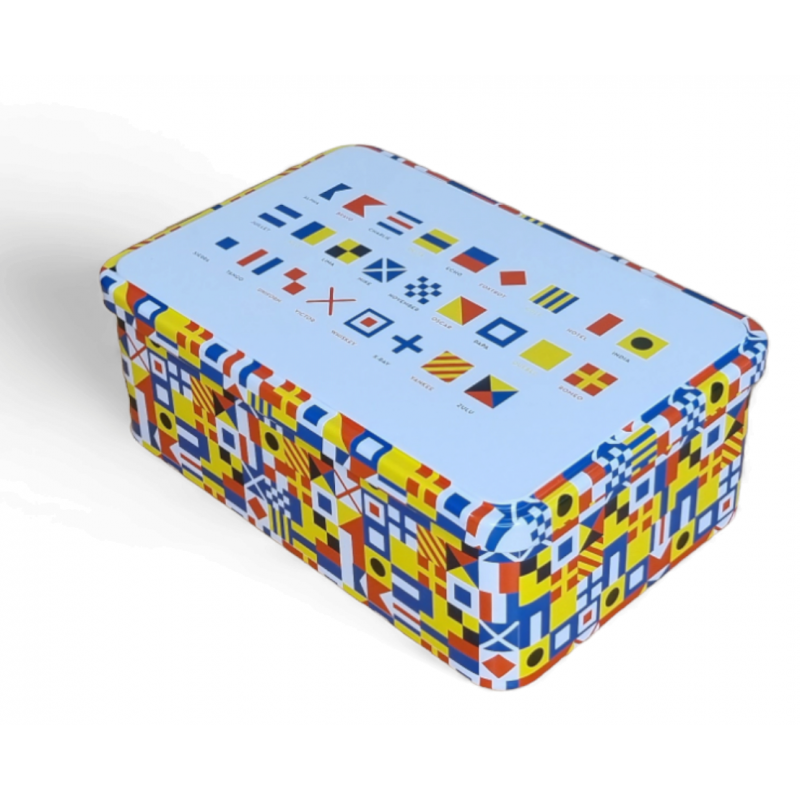 Boîte/coffret métal décor junior 'Alphabet Nautique' 190 x 125 x 72 mm - motif drapeau Basque - Made in France - BA004408_0