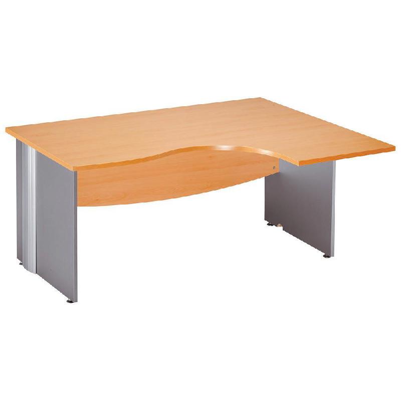 BUREAU COMPACT RETOUR A DROITE ACTIVITY 2 - L. 160 X P. 120 CM - PLATEAU HETRE - PIEDS PLEINS BLANC