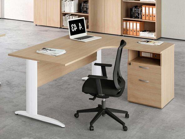 Bureau d'angle compact Michigan avec caisson en bois - Plan mélaminé 160x80 cm - Garantie 3 ans_0