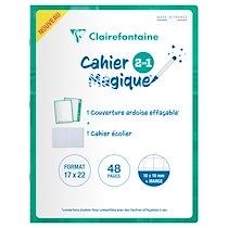 CAHIER MAGIQUE COUVERTURE ARDOISE DOUBLE-FACE EFFAÇABLE PIQUÉ 17X22CM 48 PAGES QUADRILLÉ 10 X 10 + MARGE - VERT ÉMERAUDE - LOT DE 20