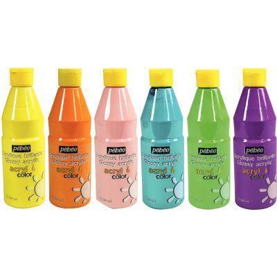 Carton de 6 flacons 500ml de peinture acrylique ACRYLCOLOR - couleurs pastel assorties - PEBEO INDUSTRIES_0