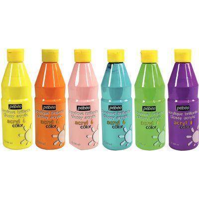 Carton de 6 flacons 500ml de peinture ACRYLCOLOR couleurs pastel assorties_0