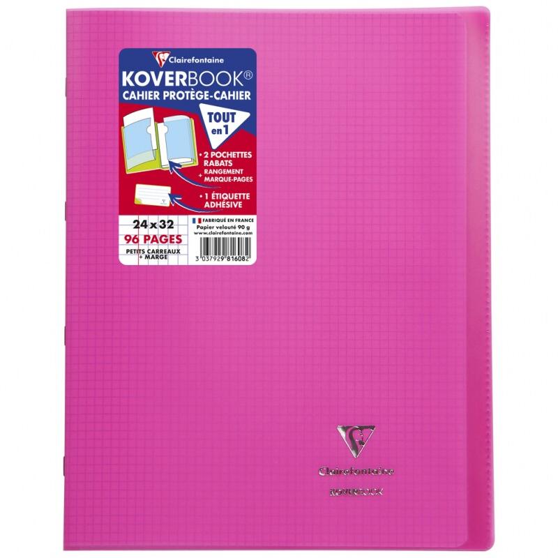 Clairefontaine Lot de 10 Cahier Kover Book 24x32, 96p./48 feuilles 90 g/m² piquées, couv. Transparente rose, quadrillé 5x5 + marge - 3037929816082_0