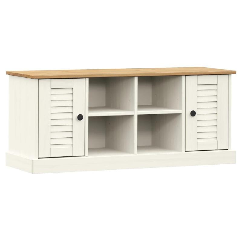 Décoshop26 - Banc de rangement à chaussures avec 4 compartiments et 2 petites armoires avec porte 106 x 35 x 45 cm en bois de pin DEC024962 - 300025_0