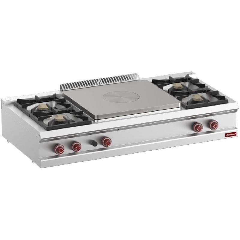 Diamond - Cuisinière 4 feux vifs, plaque coup de feu centrale gaz -Top- - réf. G7/T4B15T-N - gris inox AKS-G7/T4B15T-N_0