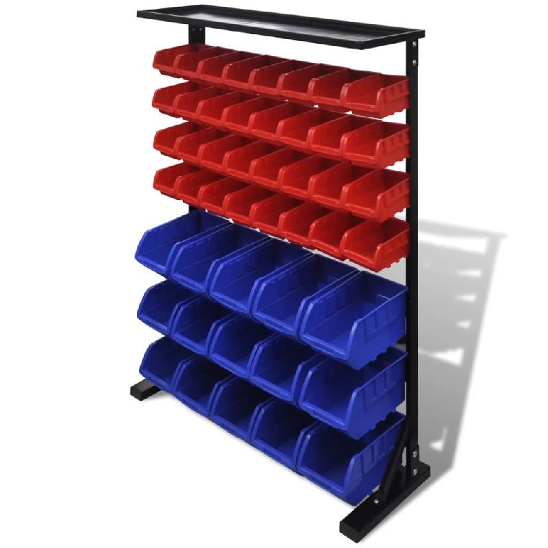 Étagère à outils de garage bleu et rouge - 47 bacs amovibles en plastique - Structure en fer - 02_0003857_0