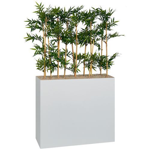 JARDINIÈRE MÉTAL SUR PATINS HAUTEUR 74 CM BAMBOUS BLANC