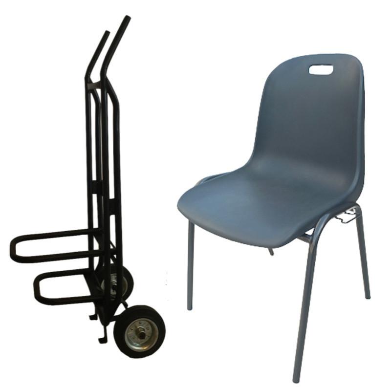 Lot de 80 chaises empilables Emma Grey Edition® - Coque polypropylène grise + 1 diable de transport_0