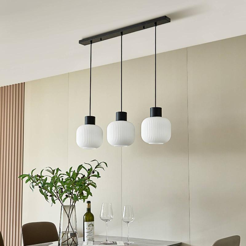 LUCANDE LOMERIS SUSPENSION, 3 LAMPES, LONG, BLANC