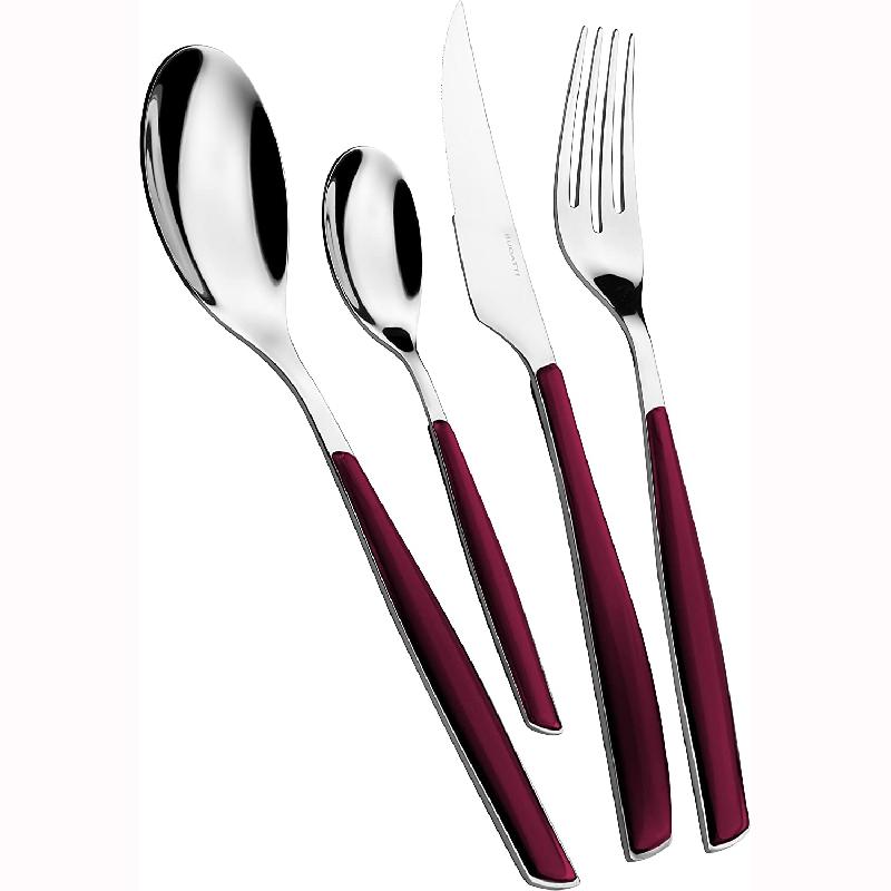MÉNAGÈRE 24 PIÈCES ROUGE GRENADE EN INOX 18/10 - 2.5MM - BUGATTI - GLAMOUR