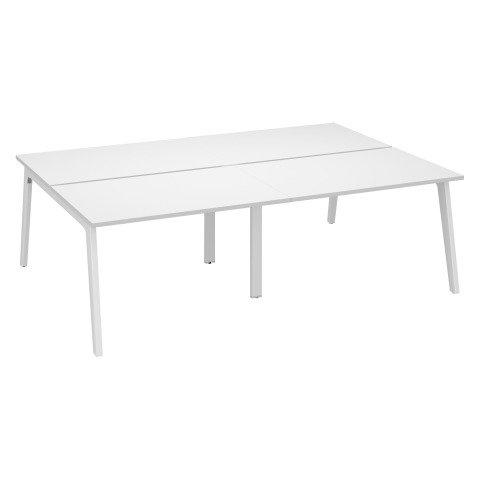PÔLE DE 4 BUREAUX EDEN ARCHE L 240 CM AVEC GOULOTTE INTÉGRÉE PLATEAU BLANC PIED BLANC
