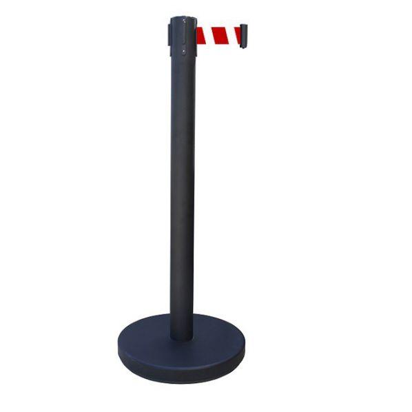 Poteau à sangle noir 2 mètres - Rouge/Blanc - Acier stable avec tête multi-position_0