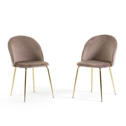 RATTATAN Lot de 2 chaises en velours avec pieds en métal, design élégant pour cuisine, salle à manger, bar ou restaurant – Sara – Taupe/Or - b_0
