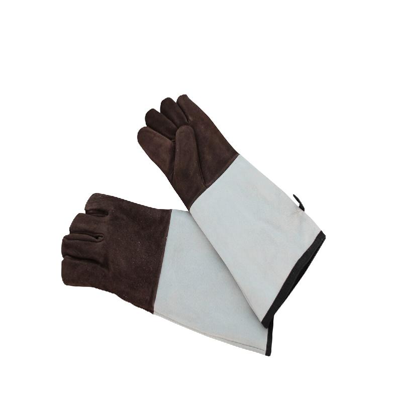 Schneider - Gants de cuisson en cuir 5 doigts, 450 mm, marron, avec manchette grise - marron cuir 310023_0