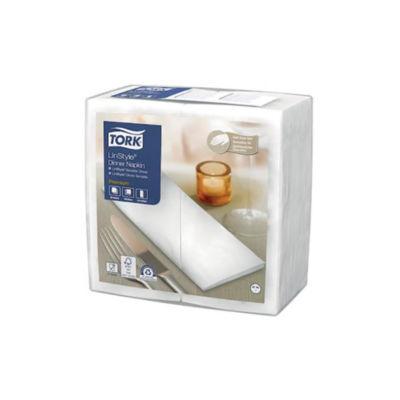 Serviettes de table non tissé Dinner Linstyle® Tork, pliage 1/8, coloris blanc, le colis de 50_0