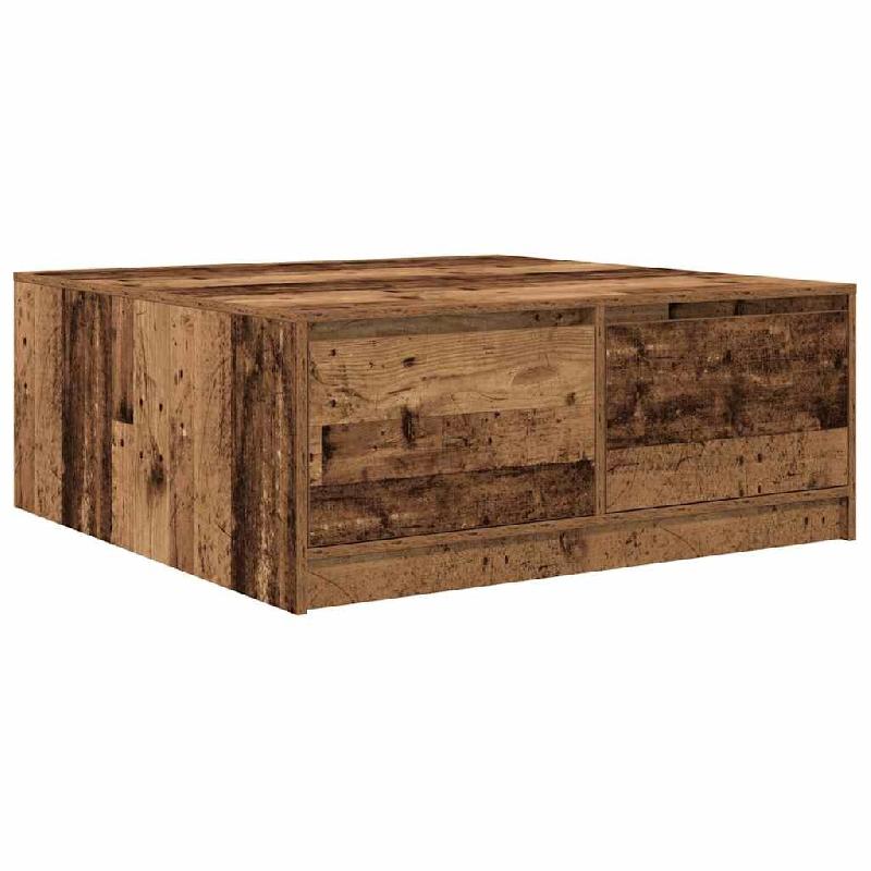 Table basse avec tiroirs vieux bois 100x100x40 cm Modèle Harmonie Élite - 8721158712561_0