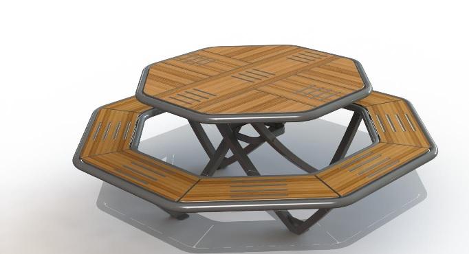 Table de pique-nique octogonale en acier et stratifié compact HPL - Rayol - Teck - Ø1900 mm_0