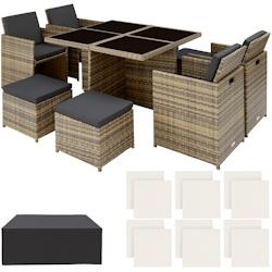 Tectake Salon de jardin MANHATTAN 8 places avec 2 sets de housses + housse de protection, variante 2 - marron naturel - 403757 - marron aluminium 4037_0