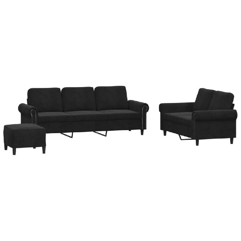 VidaXL Ensemble de canapés 3 pcs avec coussins Noir Velours Modèle Xermelion - 3202265_0