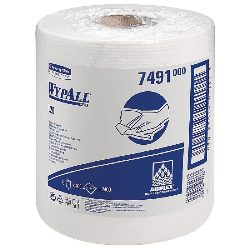 WYPALL* BOBINE À DÉVIAGE CENTRAL WYPALL - ROLL CONTROL - L 20 - BLANCHE - AIRFLEX- 400 FEUILLES - CARTON DE 6