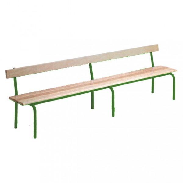 Banc vestiaire avec dossier - pieds epoxy vert - 1200 mm - 3 lames en hêtre vernis_0