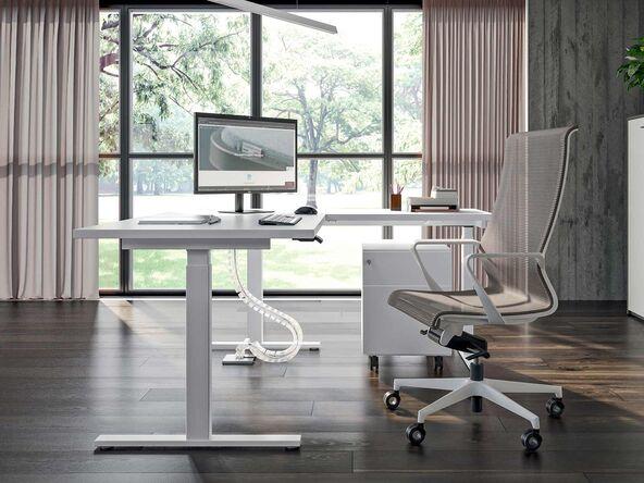 Bureau droit professionnel Apollo - individuel avec retour et réglage en hauteur électrique - 140/160/180 x 80 cm - Garantie 3 ans_0