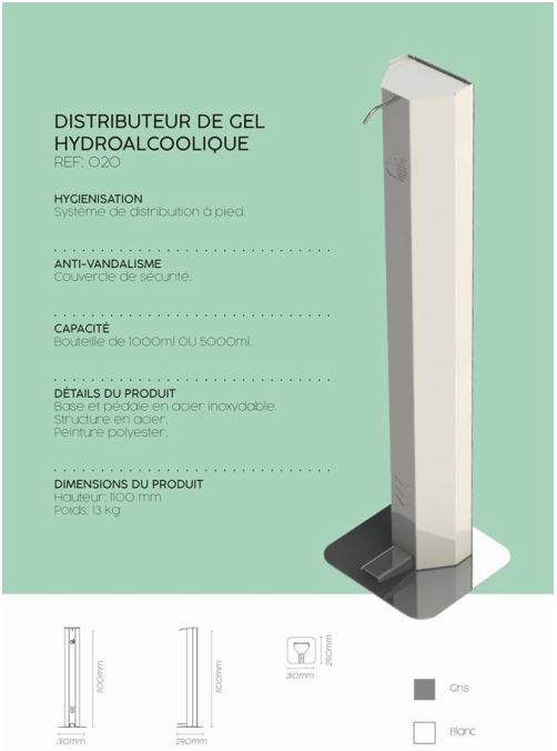 Distributeur de gel hydroalcoolique avec pédale mécanique - ref.020 - système à pied avec bouteille 1000 ou 5000 ml_0