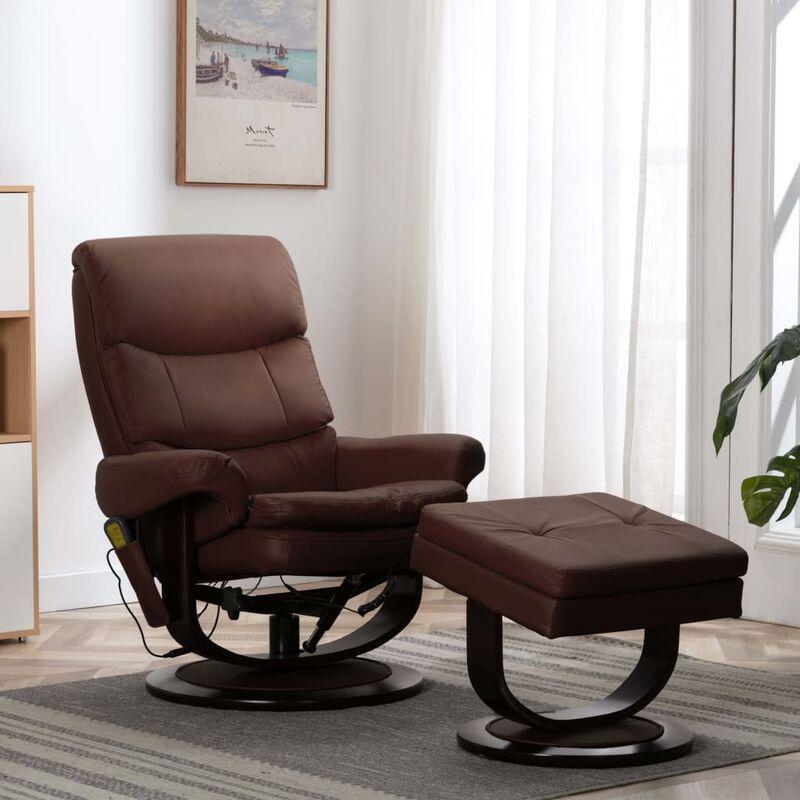 vidaXL Bois Courbé Fauteuil de Massage Inclinable TV Fauteuil Electrique avec Repose-pied Chaise Salon Salle de Séjour Maison Intérieur Marron Similicuir