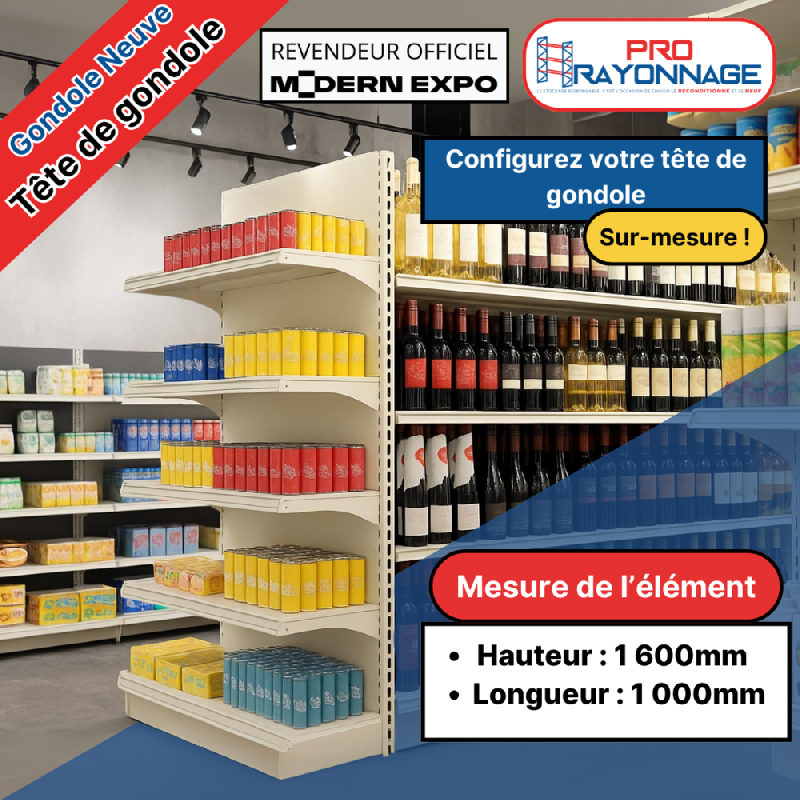 Tête de gondole pour magasin à configurer - Hauteur 1600mm, Longueur 1 000mm [NEUVE]_0