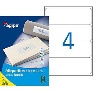 AGIPA Étiquettes pour dos de classeur auto-adhésives multi-usage 190 X 60 mm blanches - Pochette de 100_0