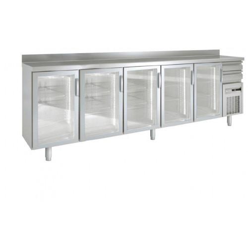 ARRIÈRE BAR VITRÉ RÉFRIGÉRÉ EN INOX PROFESSIONNEL CORECO - 5 PORTES