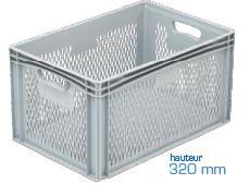 Bac plastique ajouré - Dim int : 567x367x305 mm - Volume : 62 litres - Poignées ouvertes - Couleur gris_0