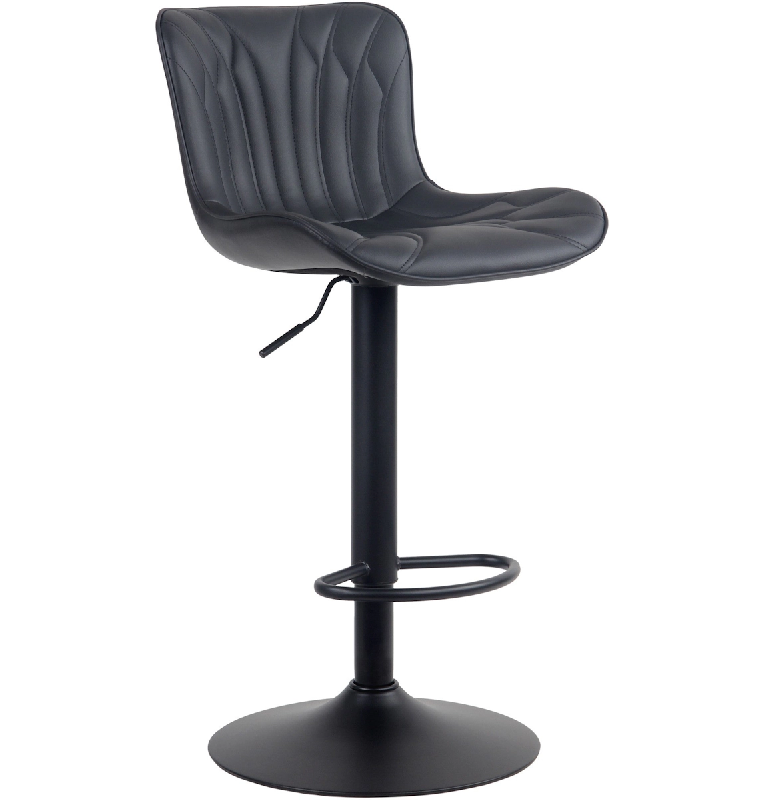 Décoshop26 - Tabouret de bar chaise haute x1 avec coutures décoratives en PVC noir pieds en métal noir 10_0005166 - noir 3000252496122_0