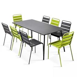 Oviala Business Ensemble table de terrasse et 8 chaises en métal gris et vert - Oviala - vert acier 106900_0
