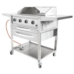 METRO Professional Barbecue à gaz, acier inoxydable, 111 x 146 x 70 cm, 4 brûleurs, puissance : 16 kW, roulant, argent - argenté inox 4067373118912_0