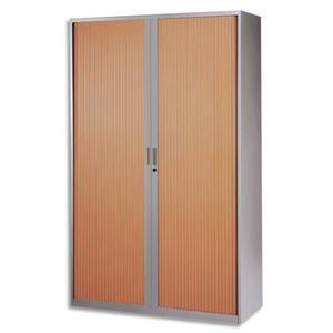 MT International - Armoire haute métal monobloc corps silver / rideaux merisier - 4 tablettes - 120x198x43 cm_0