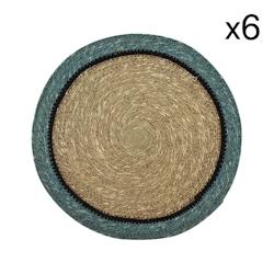 Now's Home - Lot De 6 Sets De Table D38cm En Jonc De Mer Naturel Et Bleu Iris - 3256390251790_0
