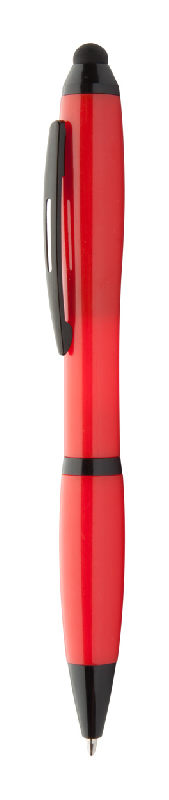 Stylo à bille stylet - plastique rouge - attributs noirs - encre bleue_0