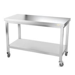 Table de travail en inox 1400 x 600 mm sur roulettes PREMIUM / GOLDINOX - inox 3701770802838_0