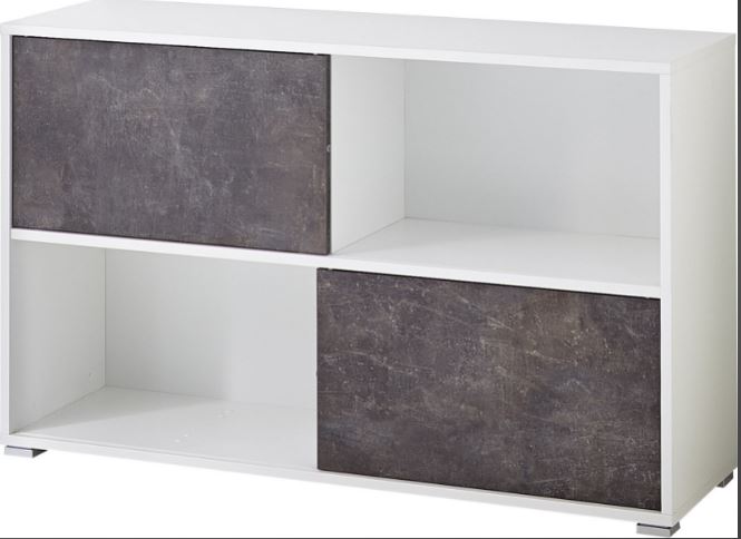 Armoire basse de bureau moderne blanc/basalte mezzo - deladeco - l120 x h74 x p36 cm_0